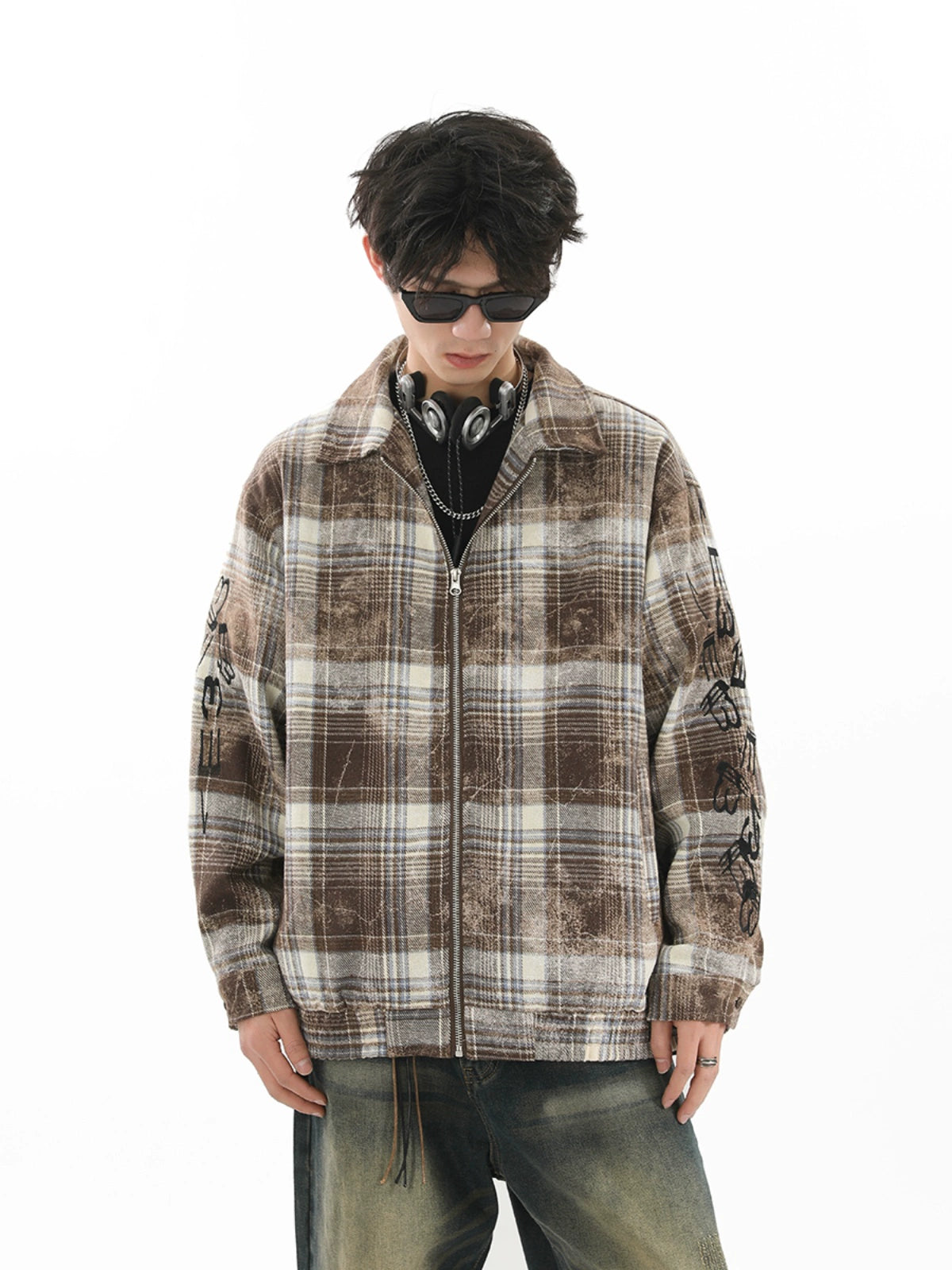 TK8 NO.1180 EMBROIDERED PLAID ZIPUP JACKET – TEKK8